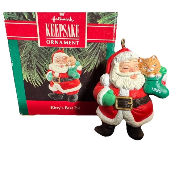 Hallmark Other - New 1990 Hallmark Kitty's Best Pal - Santa Holding Kitty Cat Ornament